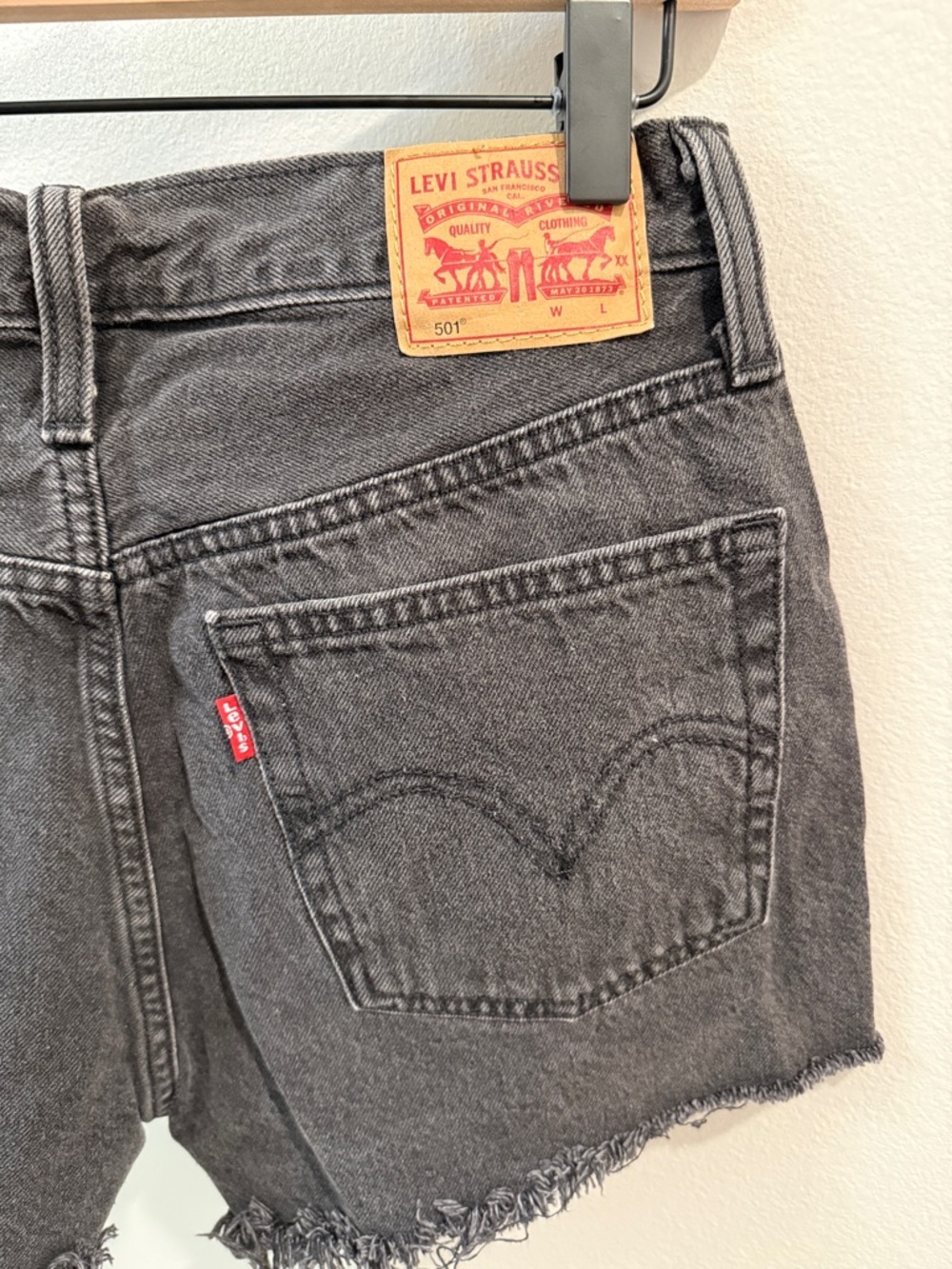 Levi's Black Frayed Hem Denim Cutoff Shorts - Picture 5 of 7